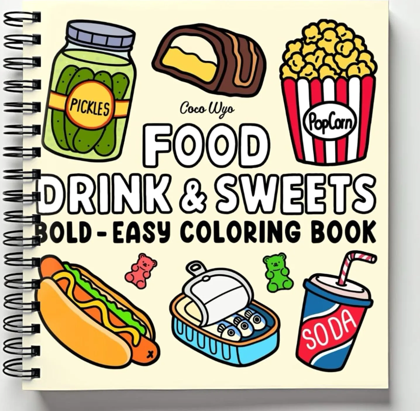 Rebound edition of Food Drink & Sweets: Coloring Book for Adults and Kids, Bold and Easy, Simple and Big Designs for Relaxation Featuring a Variety of Foods, Drinks, Desserts and Fruits (Bold & Easy Coloring) — spiral binding by Spindory