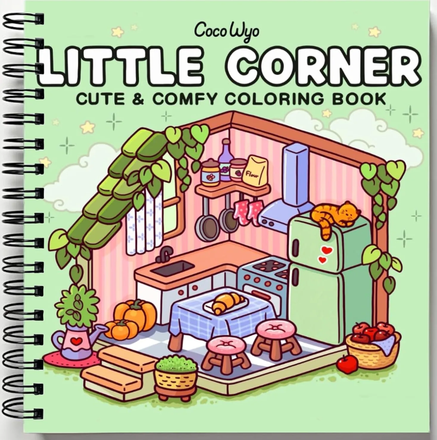 Rebound edition of Little Corner: Coloring Book for Adults and Teens, Super Cute Designs of Cozy, Hygge Spaces for Relaxation (Cozy Spaces Coloring) — spiral binding by Spindory