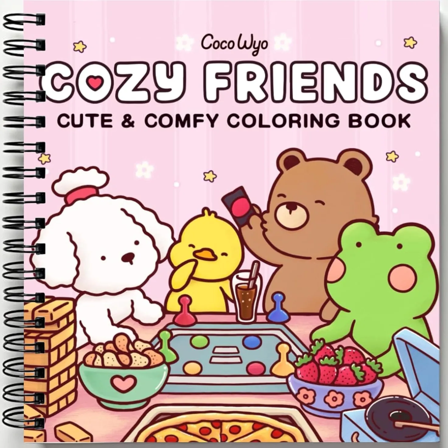 Rebound edition of Cozy Friends: Coloring Book for Adults and Teens Featuring Super Cute Animal Characters with Easy and Simple Designs for Relaxation — spiral binding by Spindory