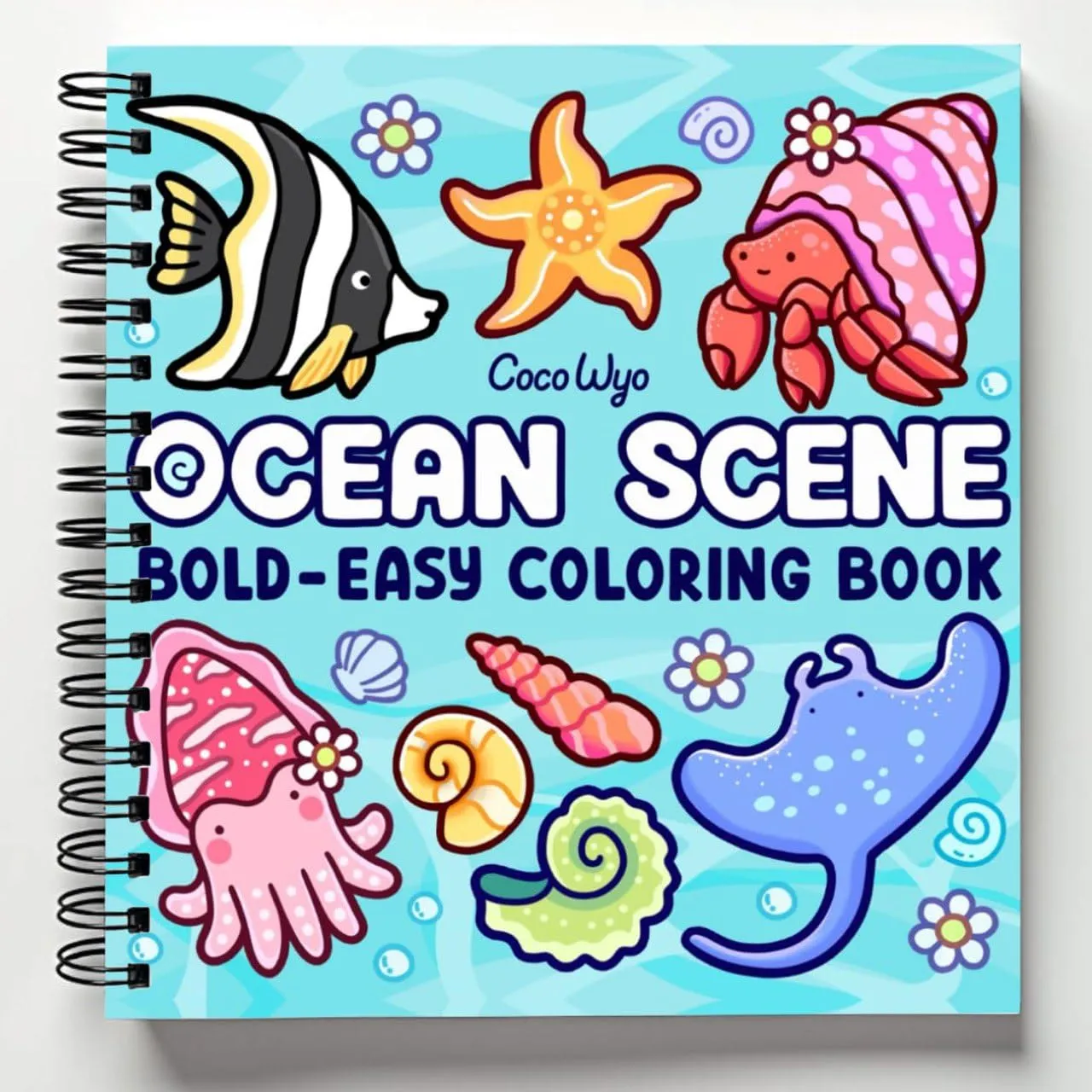 Rebound edition of Ocean Scene: Coloring Book for Adults and Kids, Bold and Easy Designs for Relaxation with Sea Life (Bold & Easy Coloring) — spiral binding by Spindory