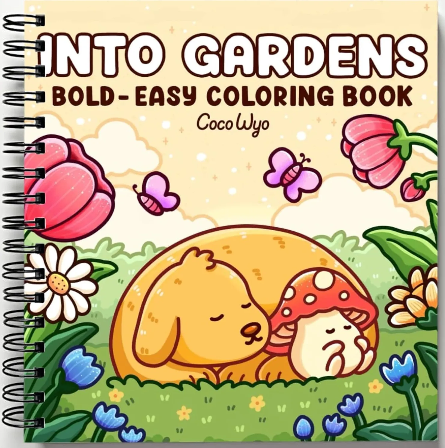 Rebound edition of Into Gardens: Bold & Easy Coloring Book Featuring Plants, Flowers, and Cute Animals for Adults and Teens — spiral binding by Spindory