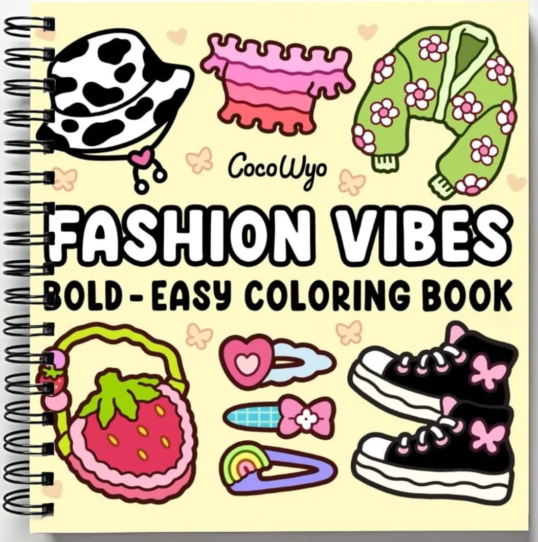 Rebound edition of Fashion Vibes: Coloring Book for Adults and Teens, Bold and Easy Designs for Relaxation Featuring Cute Clothing (Bold & Easy Coloring) — spiral binding by Spindory